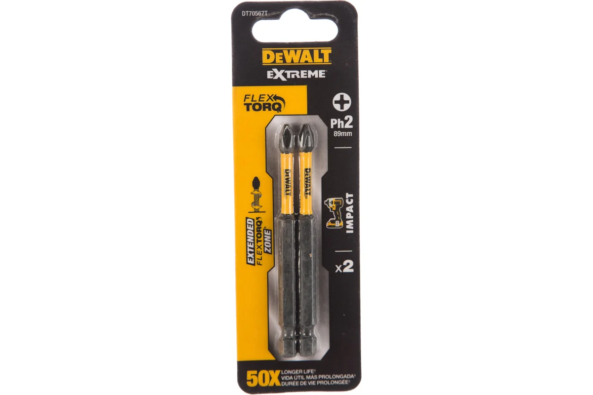 Биты ударные IMPACT Torsion Ph2, 89мм, 2шт. DEWALT — изображение 2